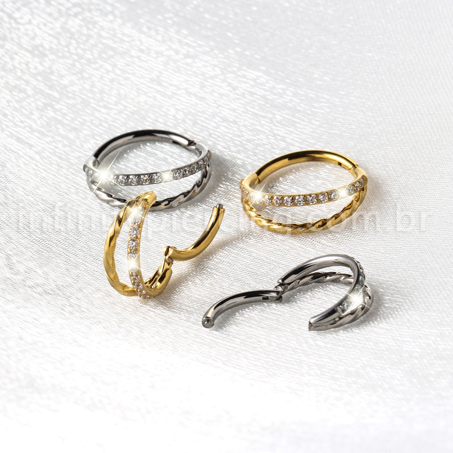 Piercing Argola Titânio Duas Fileiras Torcida/Zircônia Cravejada