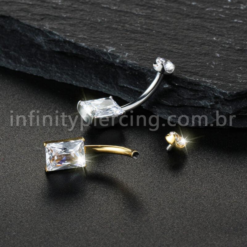 Piercing Banana Titânio Zircônia Quadrada