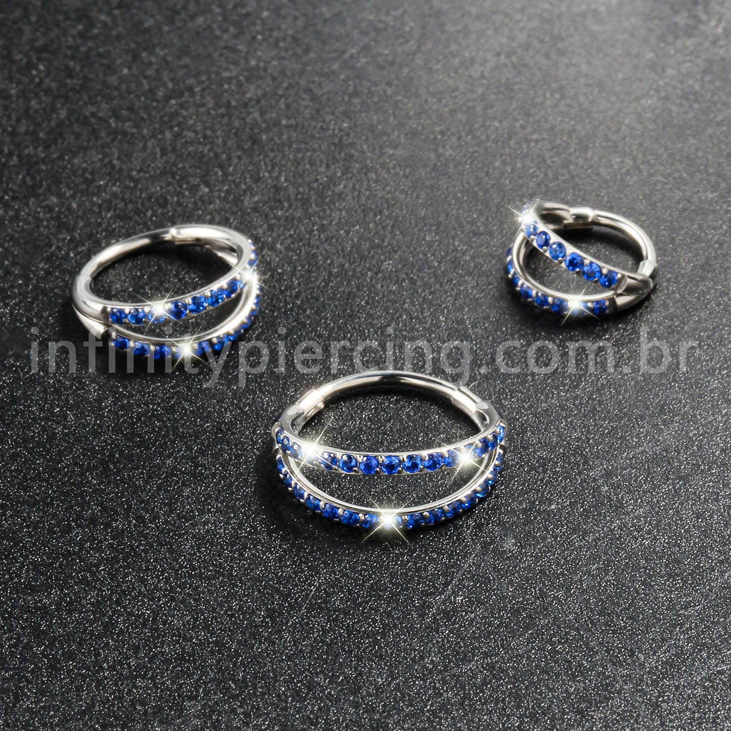 Piercing Argola Segmentada Titânio 2 Fileiras Zircônia Cravejada