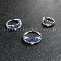 Piercing Argola Segmentada Titânio 2 Fileiras Zircônia Cravejada