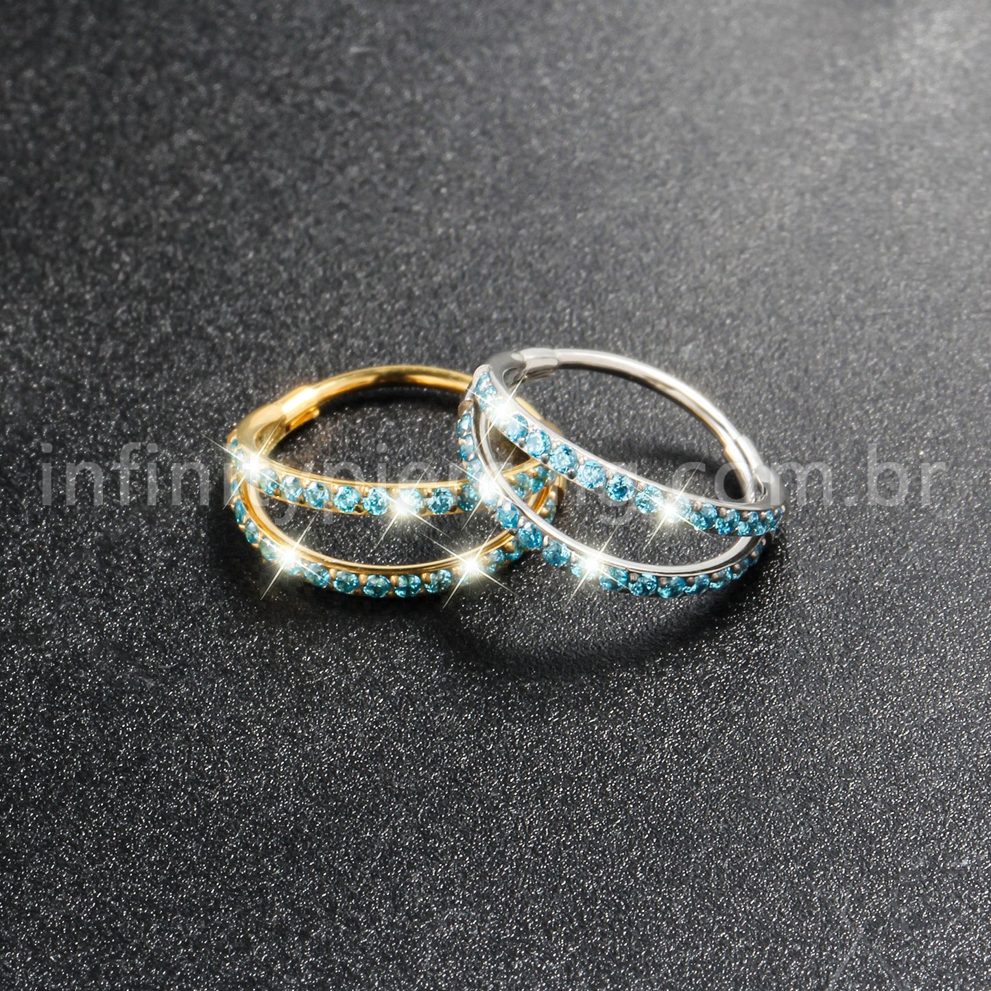 Piercing Argola Segmentada Titânio 2 Fileiras Zircônia Cravejada