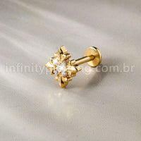 Piercing Labret Titânio Detalhado Com  Zircônia