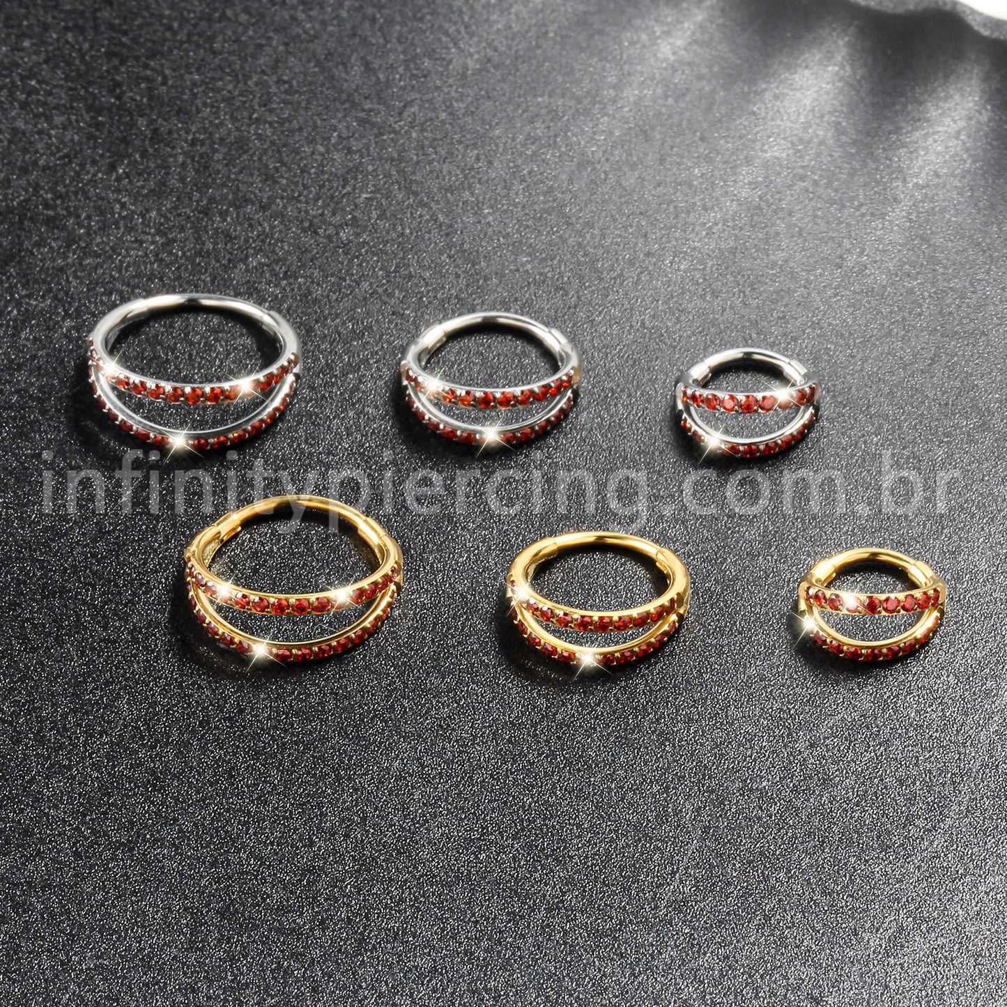 Piercing Argola Segmentada Titânio 2 Fileiras Zircônia Cravejada