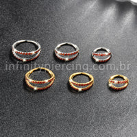 Piercing Argola Segmentada Titânio 2 Fileiras Zircônia Cravejada