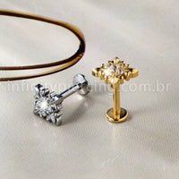 Piercing Labret Titânio Detalhado Com  Zircônia
