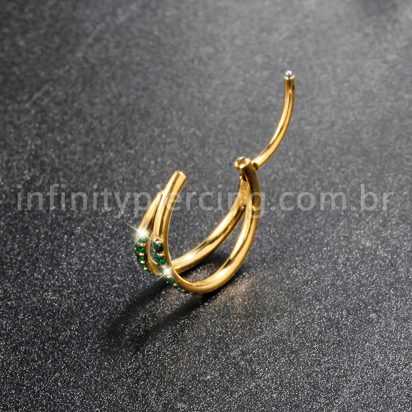 Piercing Argola Segmentada Titânio 2 Fileiras Zircônia Cravejada