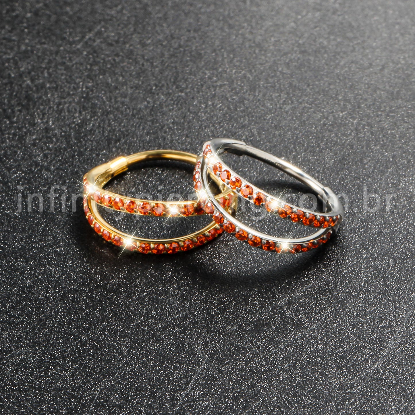 Piercing Argola Segmentada Titânio 2 Fileiras Zircônia Cravejada