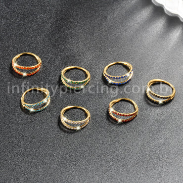 Piercing Argola Segmentada Titânio 2 Fileiras Zircônia Cravejada