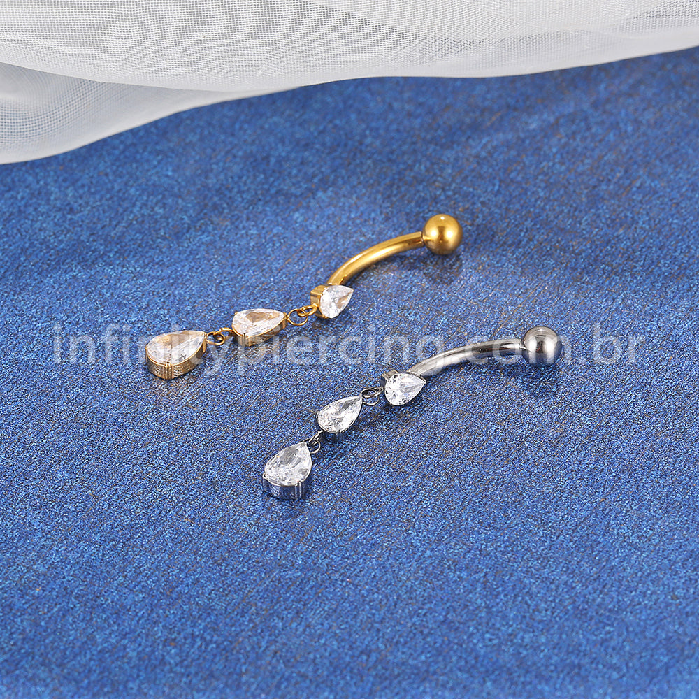 Piercing Banana Titânio 3 Pedras Gota Zircônia