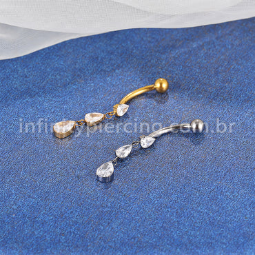 Piercing Banana Titânio 3 Pedras Gota Zircônia