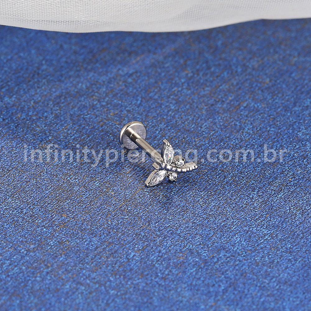 Piercing Labret Titânio Libélula Zircônia Cravejada
