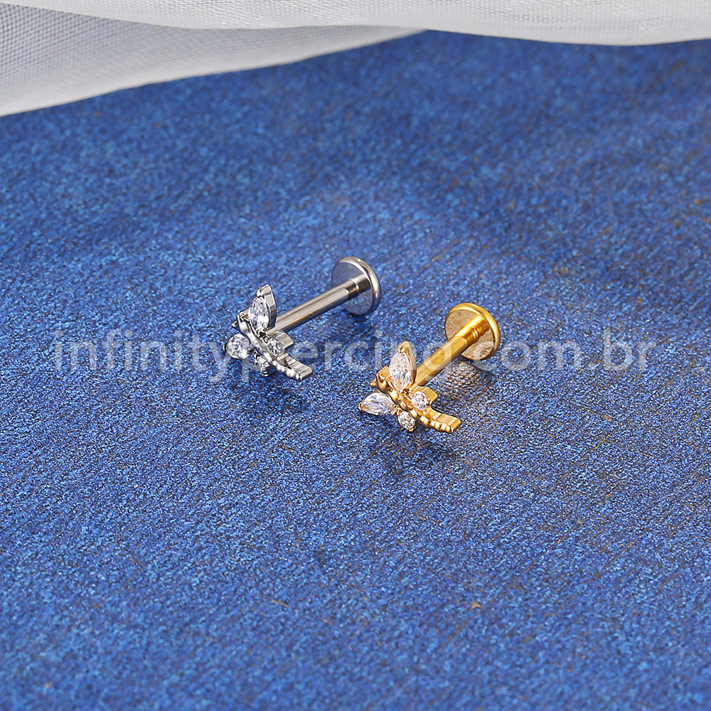 Piercing Labret Titânio Libélula Zircônia Cravejada