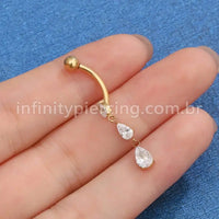 Piercing Banana Titânio 3 Pedras Gota Zircônia