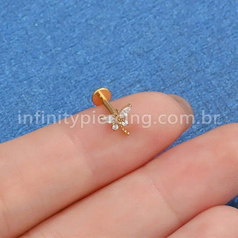 Piercing Labret Titânio Libélula Zircônia Cravejada