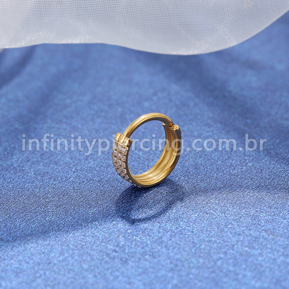 Piercing Argola Segmento Articulado Titânio Zircônia 3 Fileiras