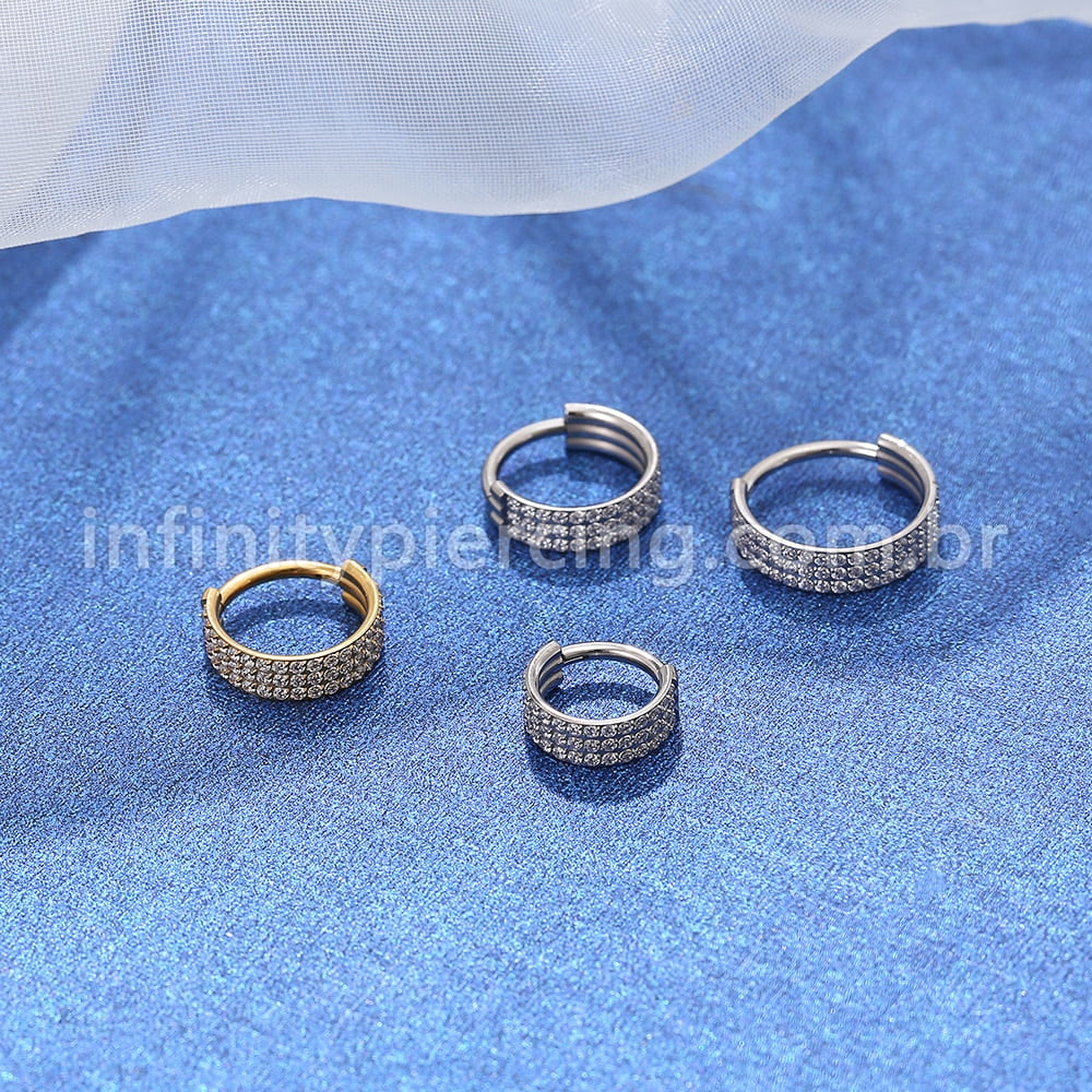 Piercing Argola Segmento Articulado Titânio Zircônia 3 Fileiras