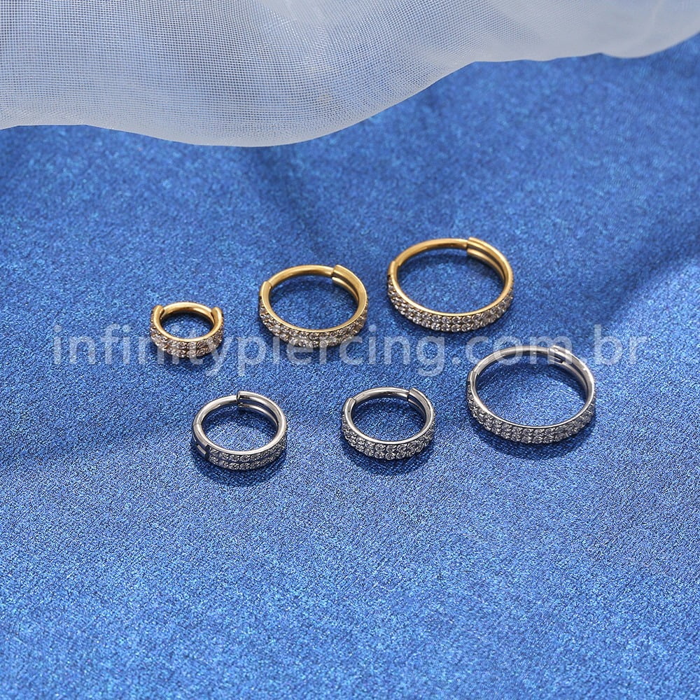 Piercing Argola Segmento Articulado Titânio Zircônia 2 Fileiras Lateral