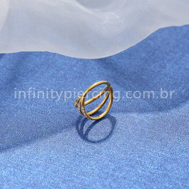 Piercing Argola 3 Fileiras Segmento Articulado Titânio Zircônia Cravejada