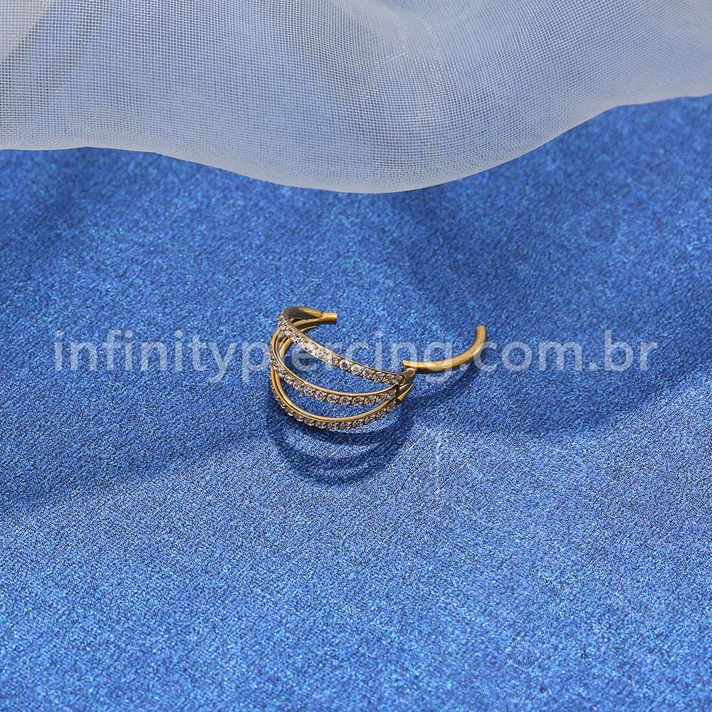 Piercing Argola 3 Fileiras Segmento Articulado Titânio Zircônia Cravejada