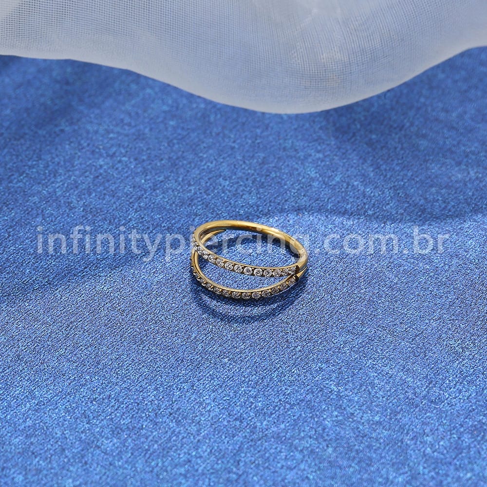 Piercing Argola Titânio Segmento Articulado Dupla Fileira Zircônia Cravejada