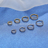Piercing Argola Segmento Articulado Aço Cirúrgico Zircônia 2 Fileiras Vazadas