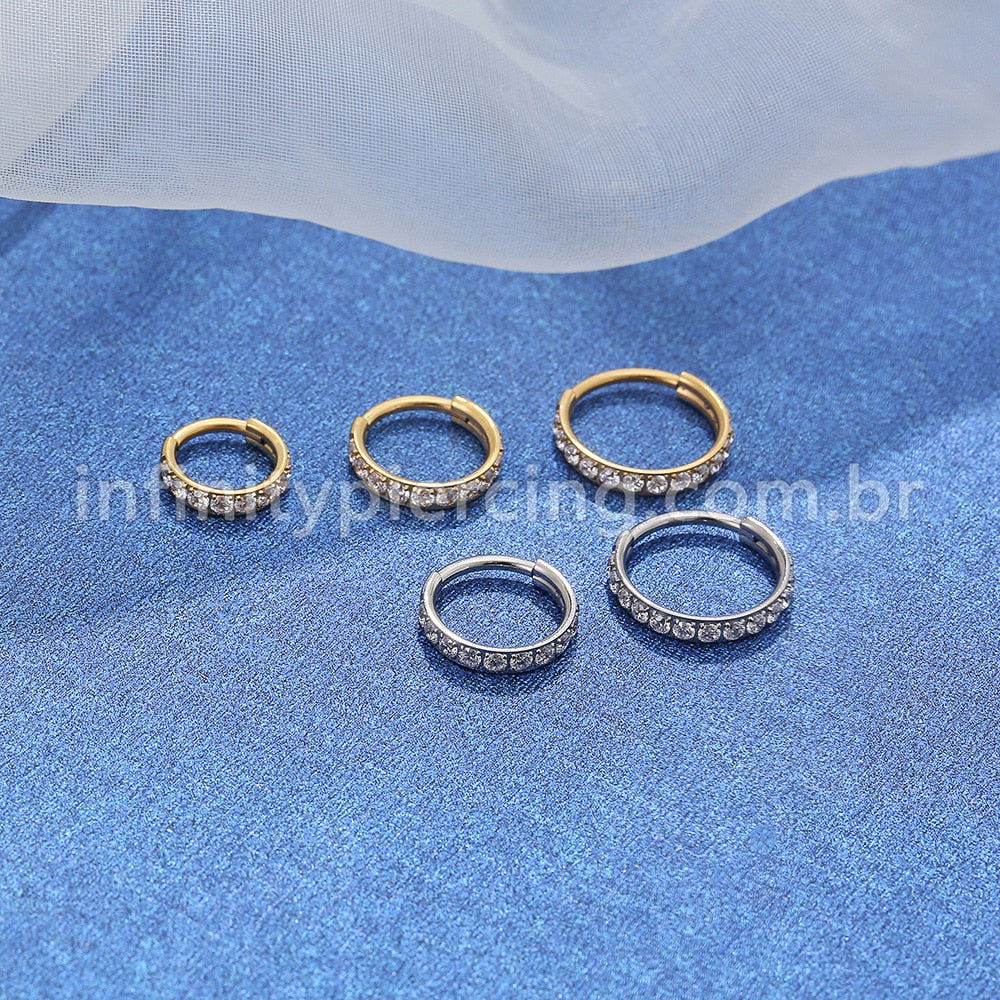 Piercing Argola Titânio Segmento Articulado 1 Fileira Zircônia