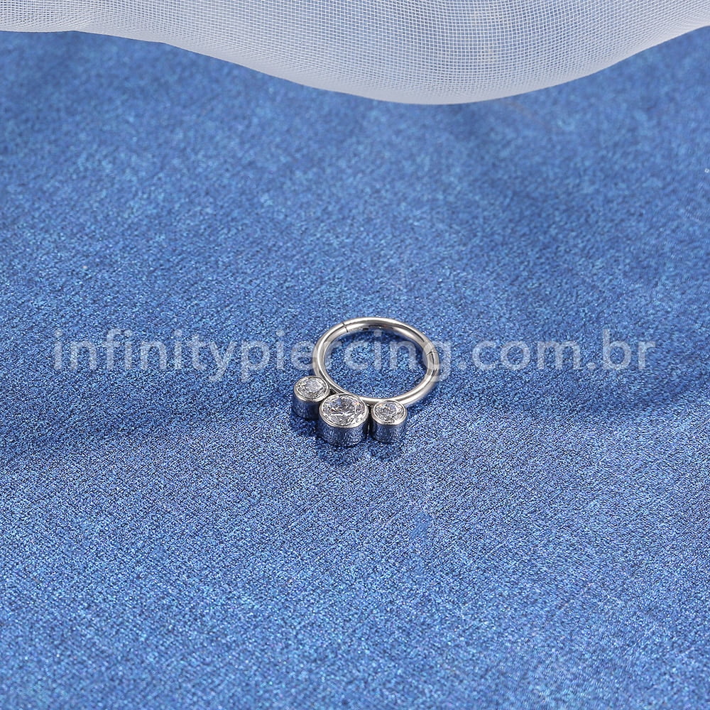Piercing Argola Segmento Articulado Titânio Indiano Opala/Zircônia
