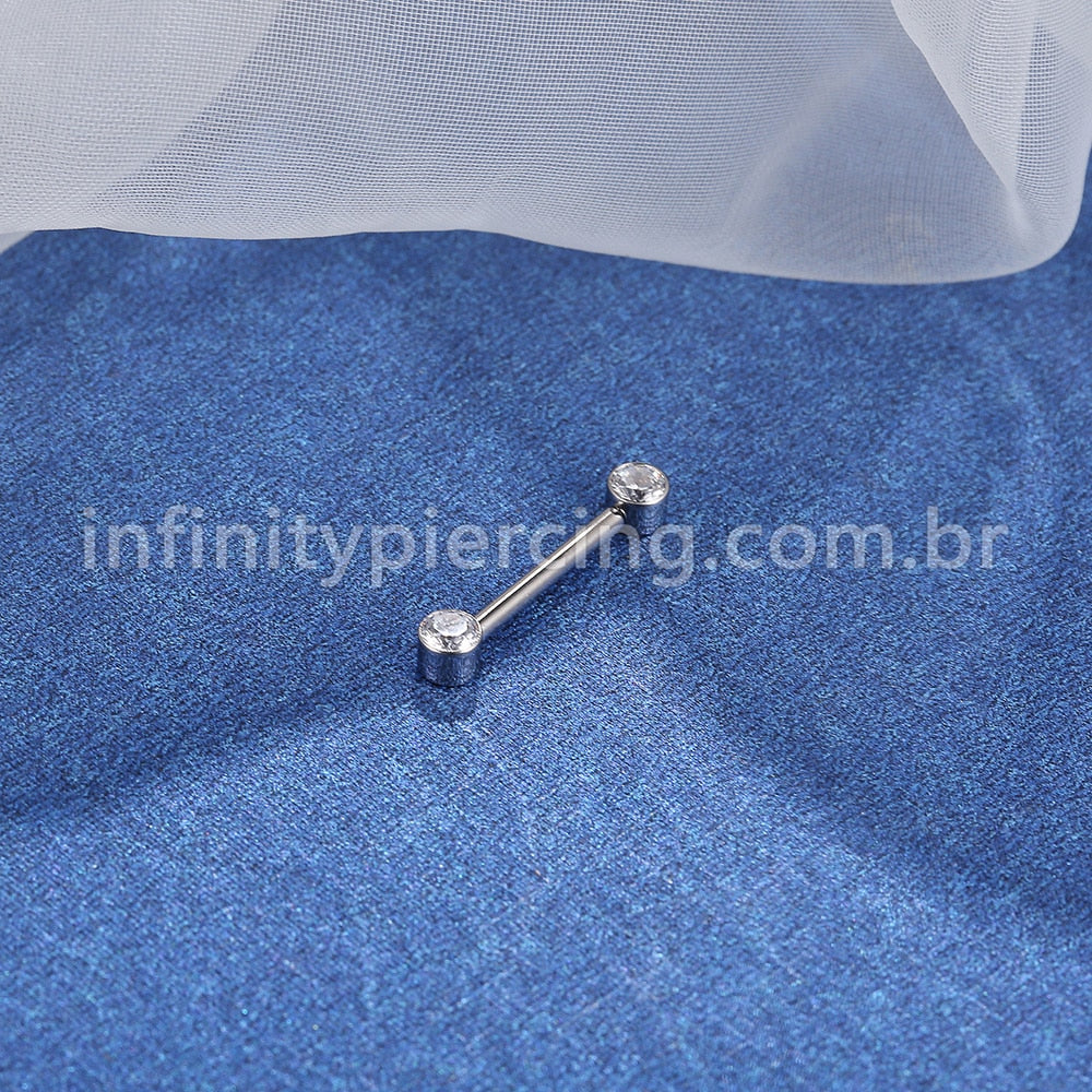 Piercing Barbell Push Pin Titânio 2 Pedras Zircônia