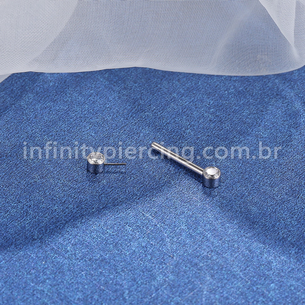 Piercing Barbell Push Pin Titânio 2 Pedras Zircônia