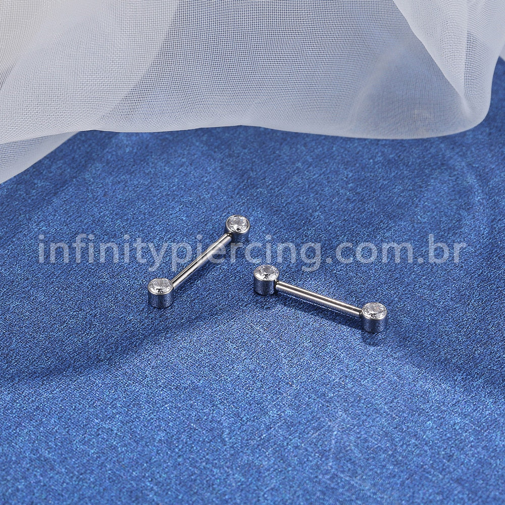 Piercing Barbell Push Pin Titânio 2 Pedras Zircônia