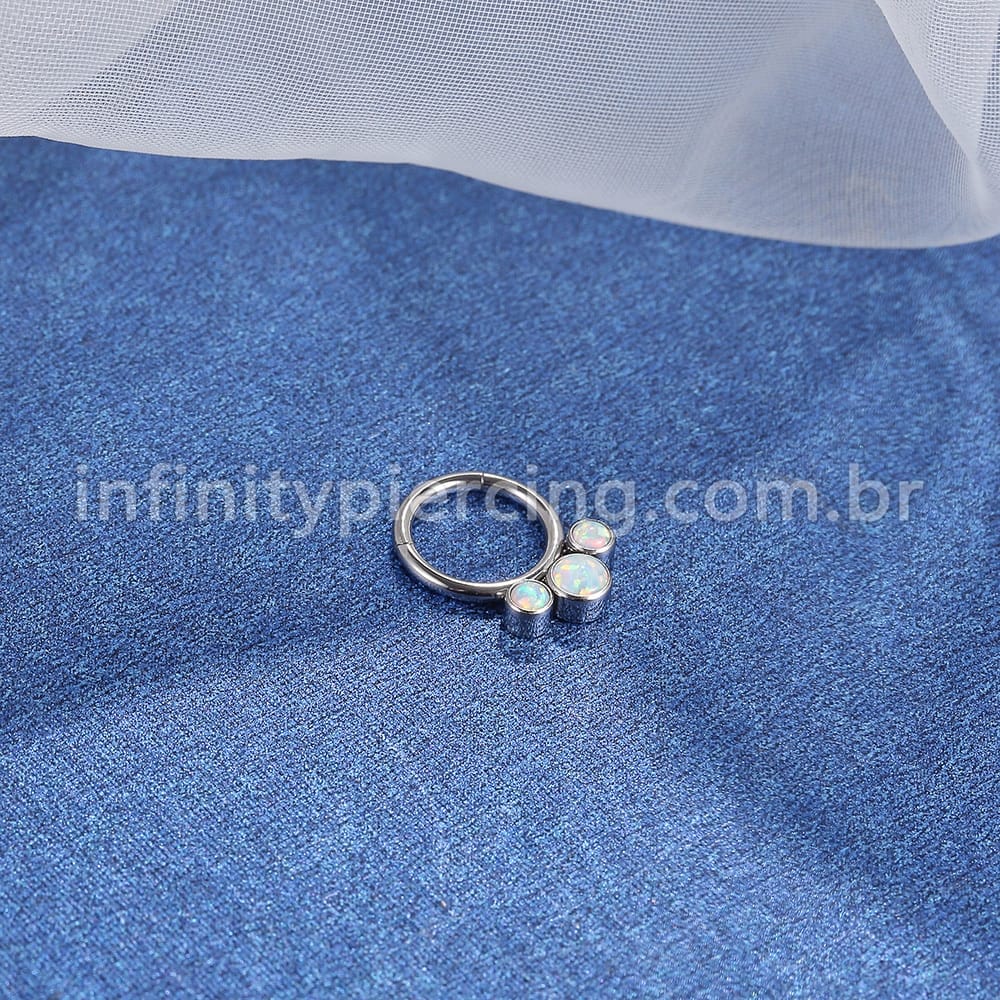 Piercing Argola Segmento Articulado Titânio Indiano Opala/Zircônia