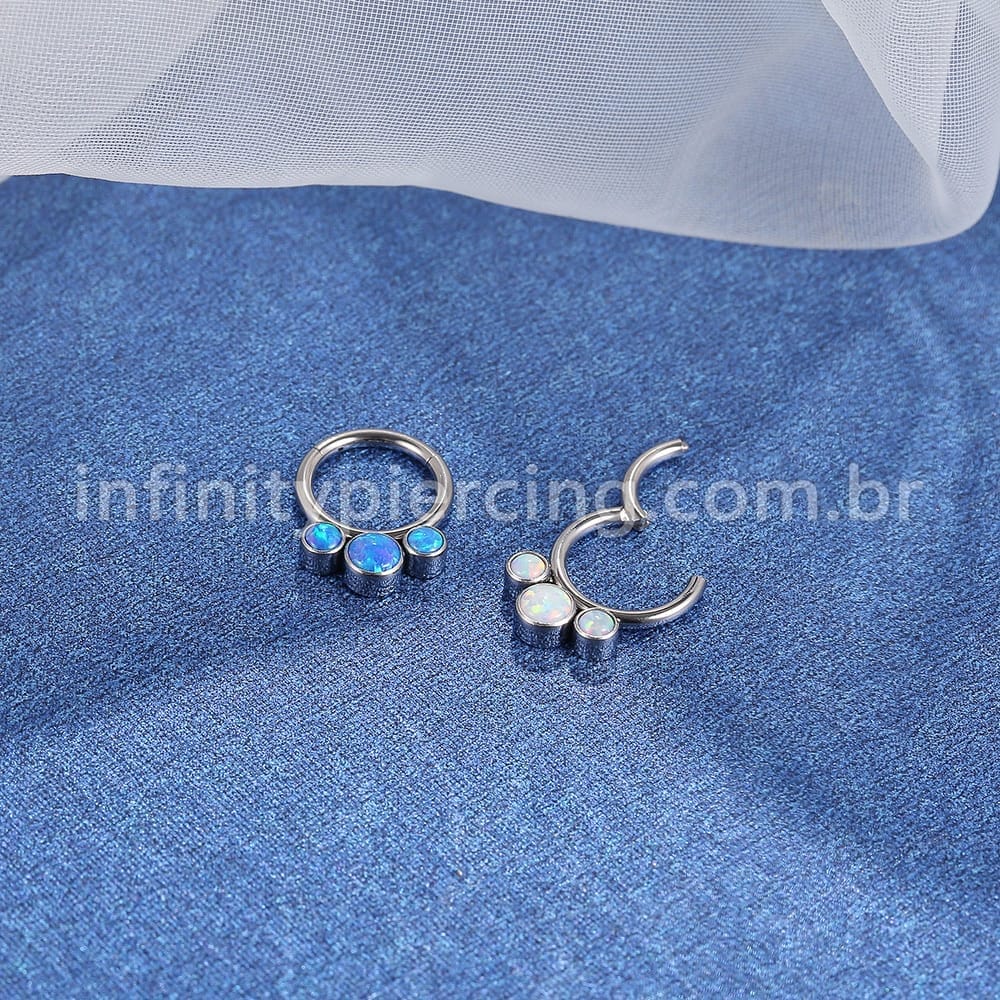 Piercing Argola Segmento Articulado Titânio Indiano Opala/Zircônia
