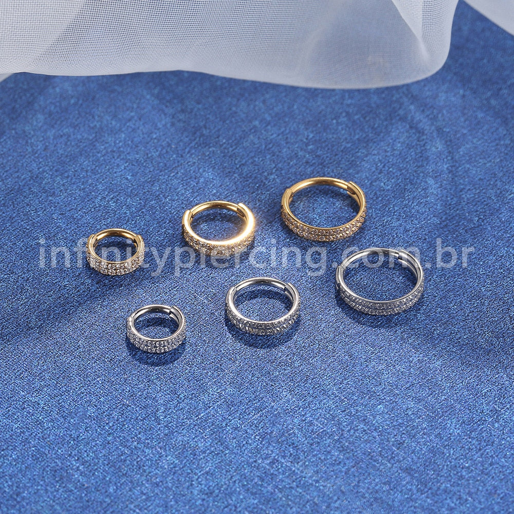 Piercing Argola Segmento Articulado Aço Cirúrgico Zircônia 2 Fileiras