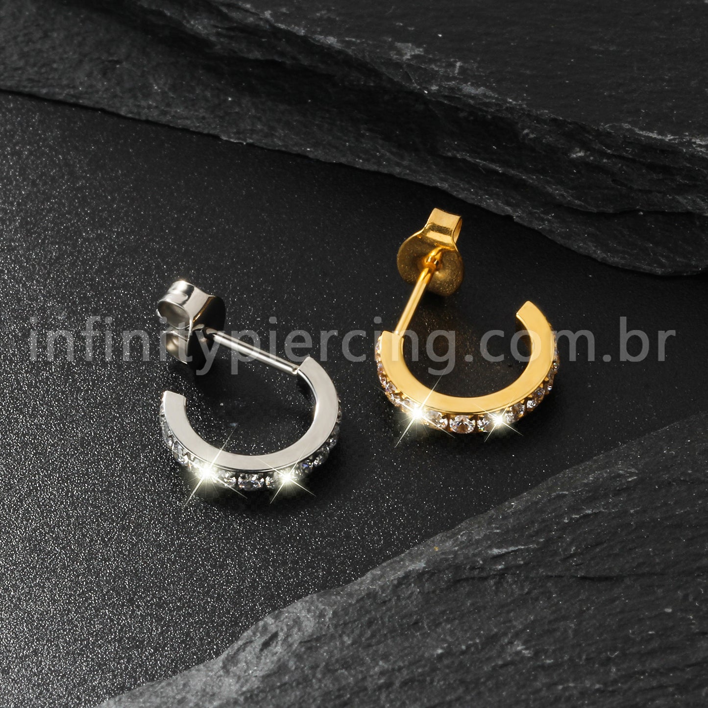 Brinco Titânio Argolinha Com Zircônia Cravejada
