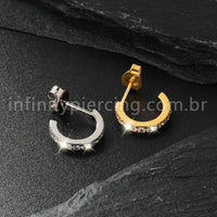 Brinco Titânio Argolinha Com Zircônia Cravejada