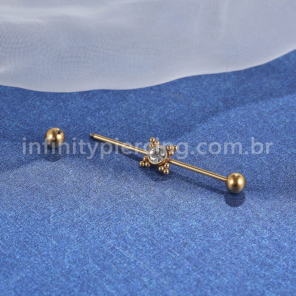 Piercing Transversal Aço Cirúrgico Indiano Zircônia