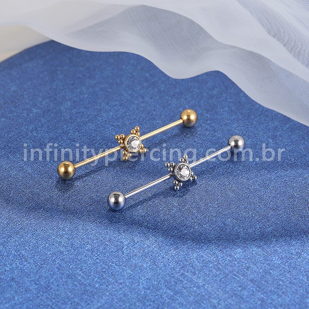 Piercing Transversal Aço Cirúrgico Indiano Zircônia