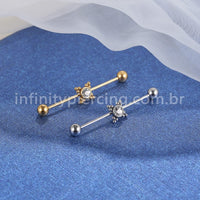 Piercing Transversal Aço Cirúrgico Indiano Zircônia
