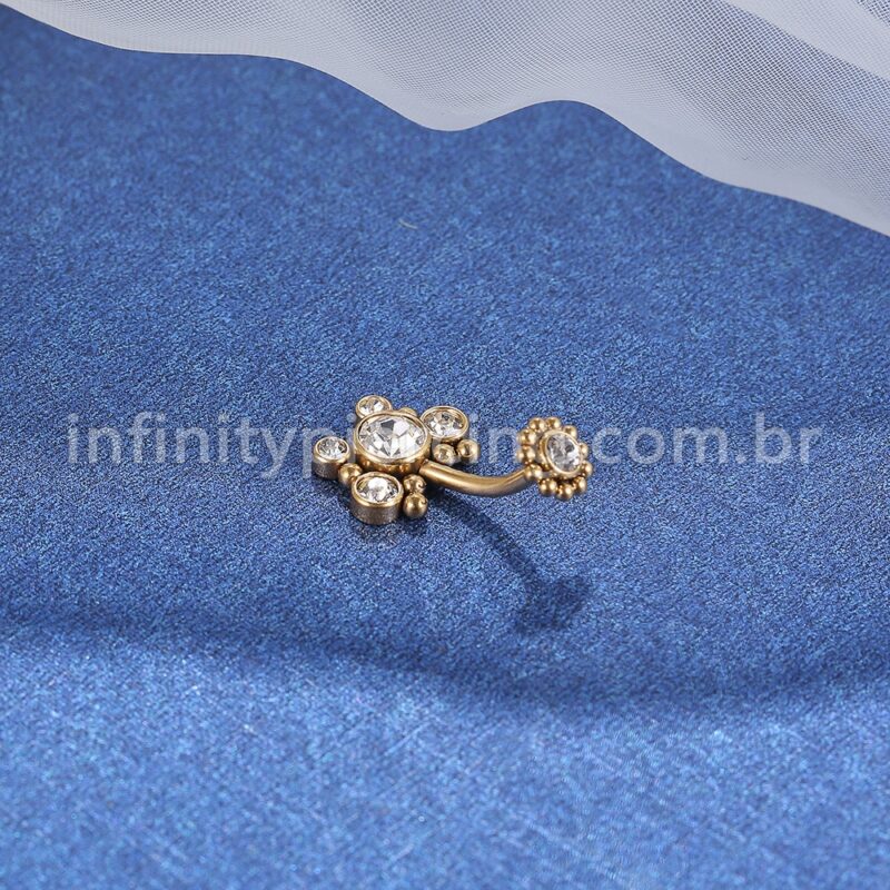 Piercing Banana Aço Cirúrgico Borboleta Strass