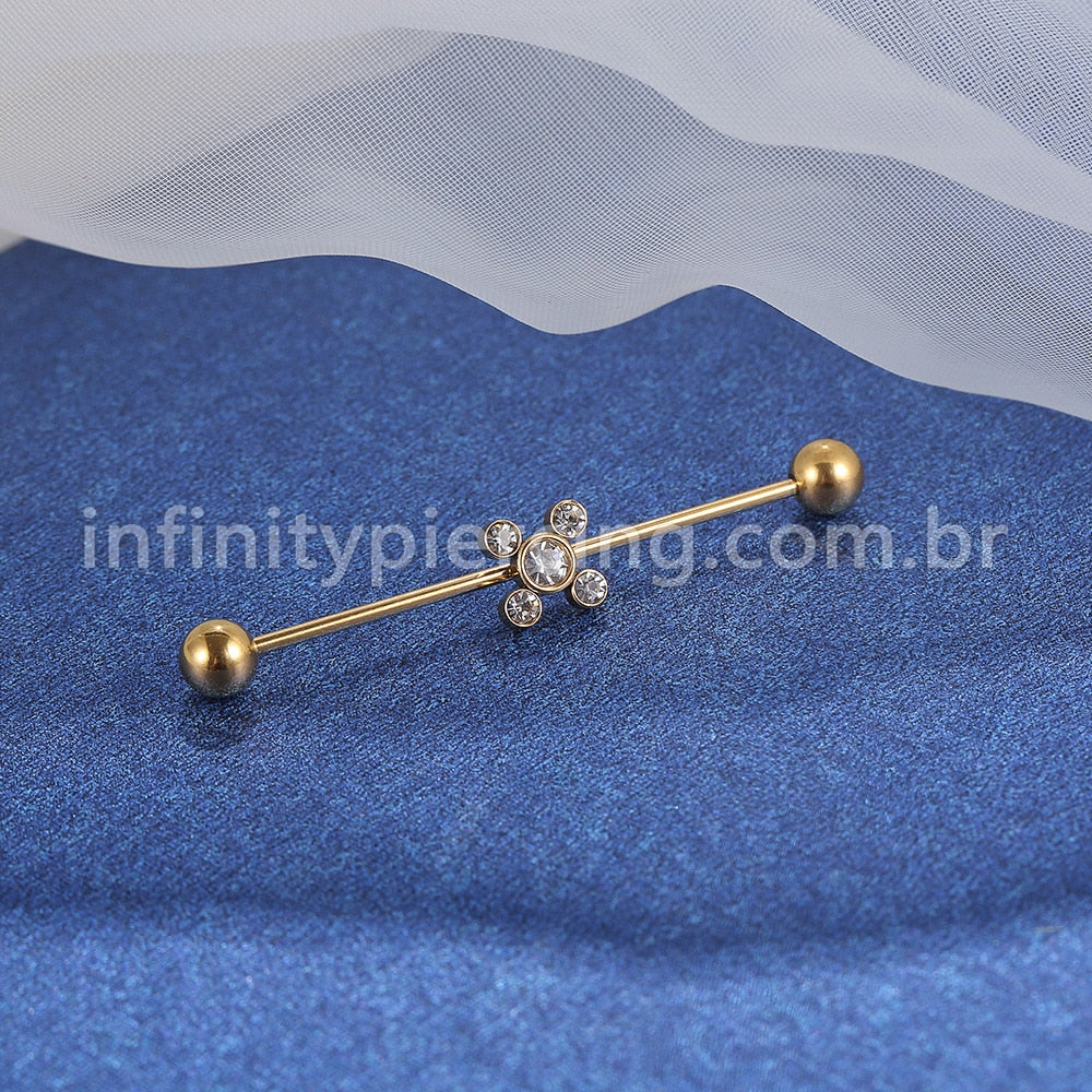Piercing Transversal Aço Cirúrgico Indiano Strass
