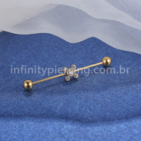Piercing Transversal Aço Cirúrgico Indiano Strass