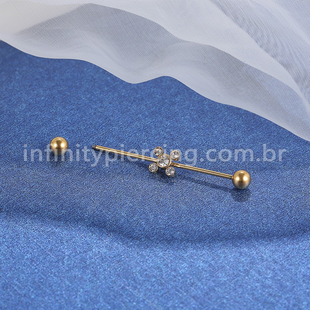 Piercing Transversal Aço Cirúrgico Indiano Strass