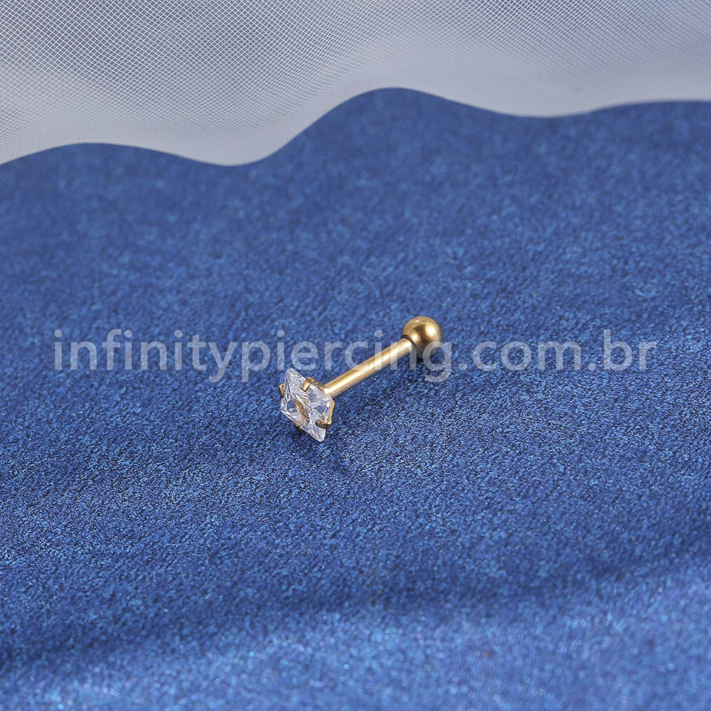 Piercing Minibarbell Titânio Zircônia Quadrada