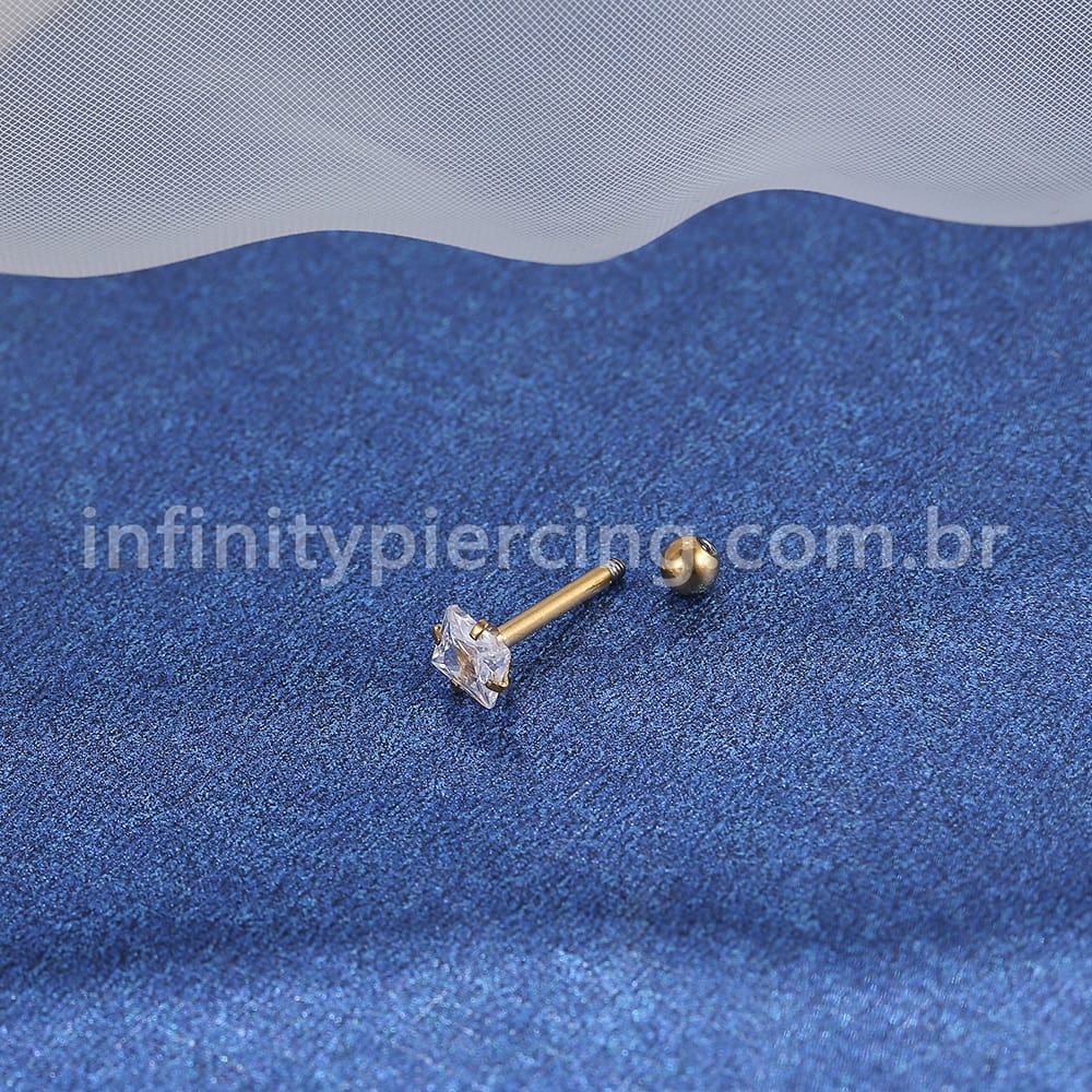Piercing Minibarbell Titânio Zircônia Quadrada