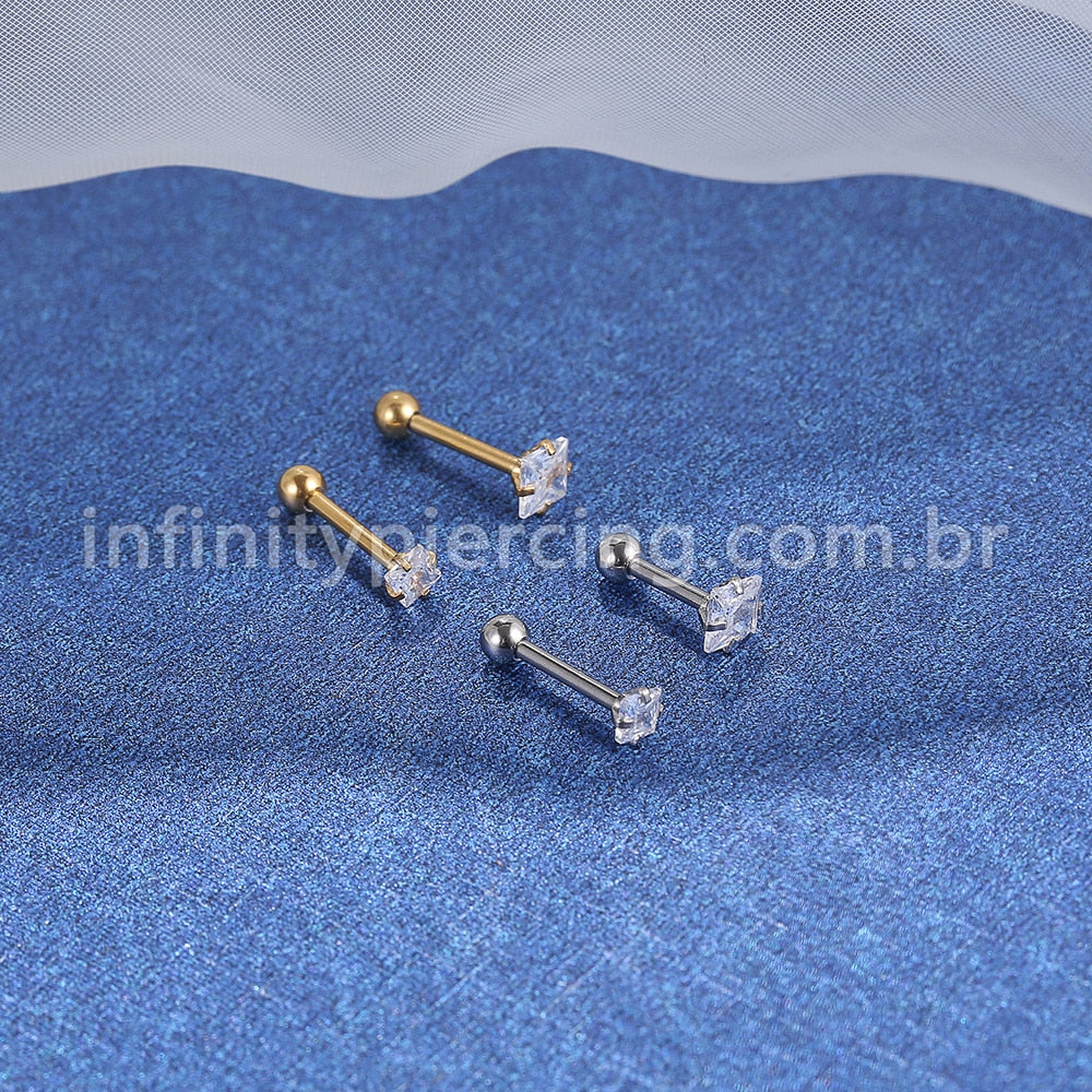 Piercing Minibarbell Aço Cirúrgico Zircônia Quadrada