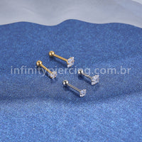 Piercing Minibarbell Aço Cirúrgico Zircônia Quadrada
