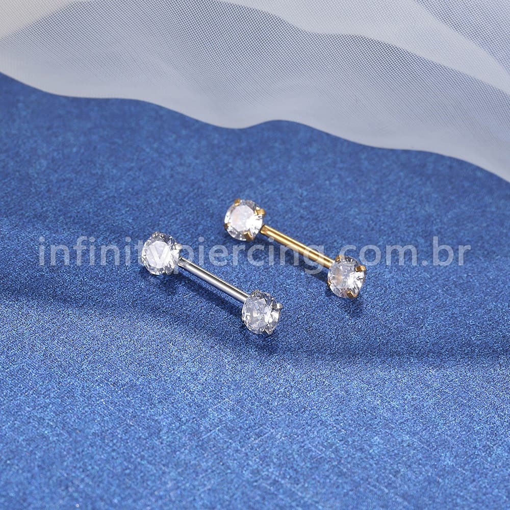 Piercing Mamilo Push Pin Aço Cirúrgico Zircônia Redonda