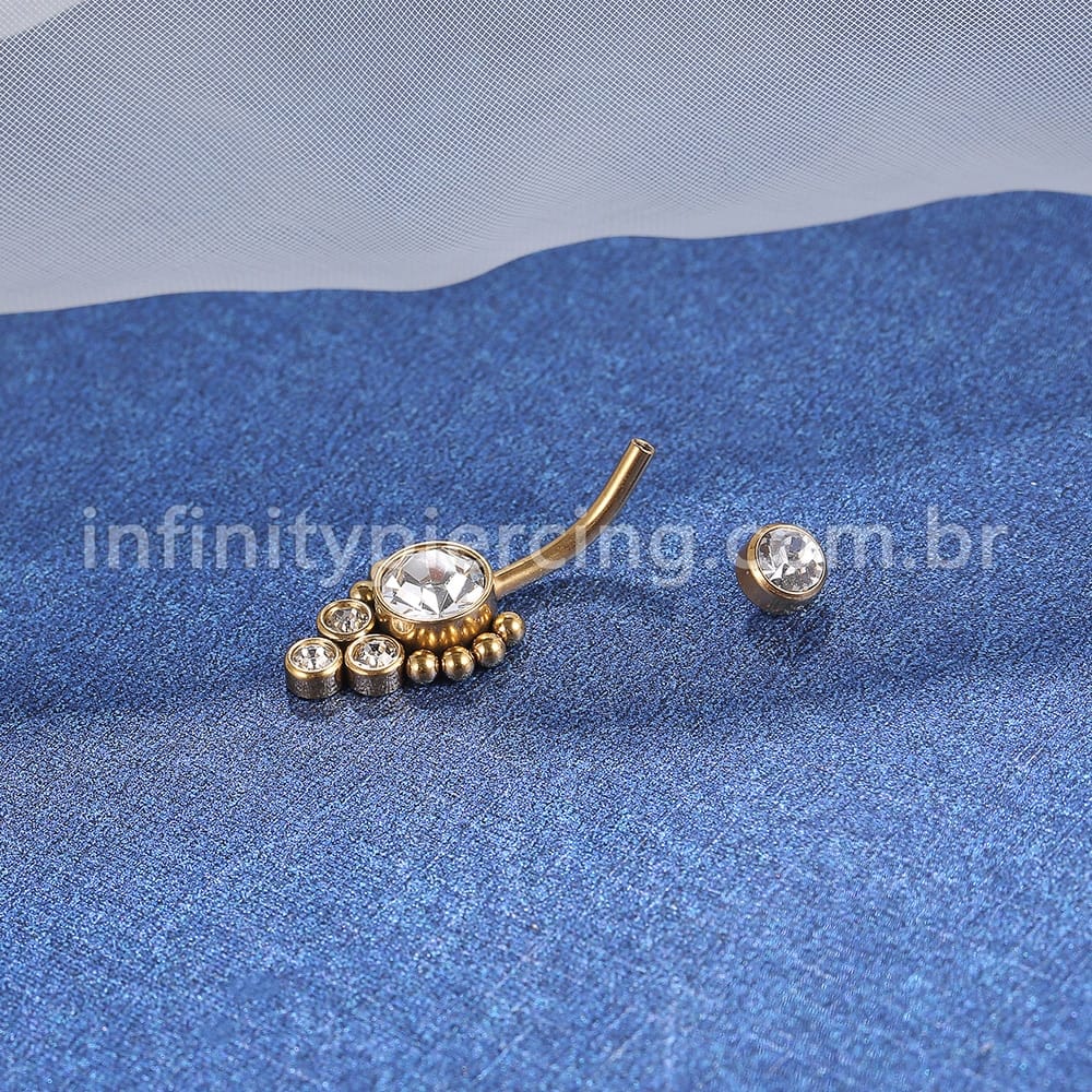 Piercing Banana Aço Cirúrgico Indiano Strass