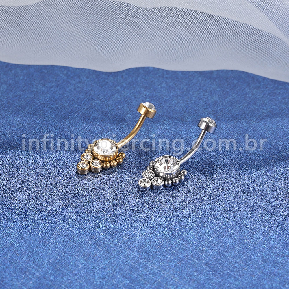 Piercing Banana Aço Cirúrgico Indiano Strass