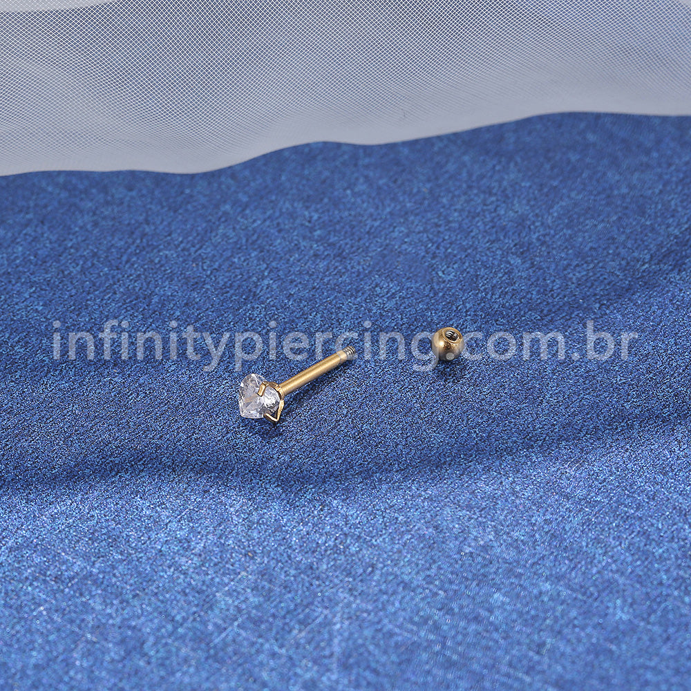 Piercing Minibarbell Aço Cirúrgico Zircônia Coração